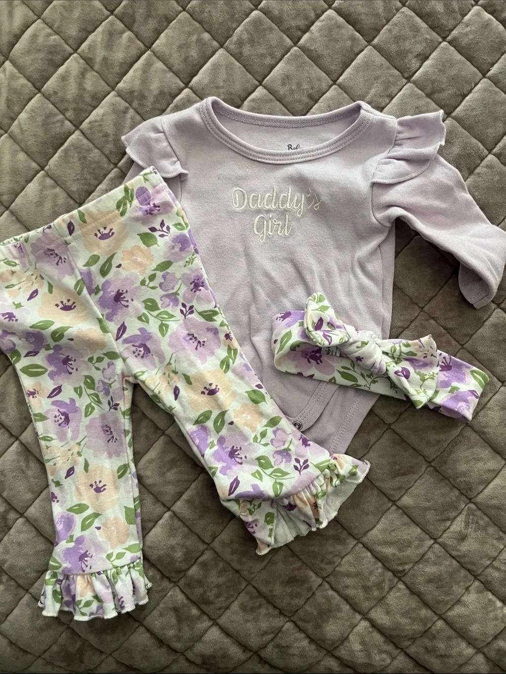 Daddy's Girl Lavender Floral Baby Set with Headband